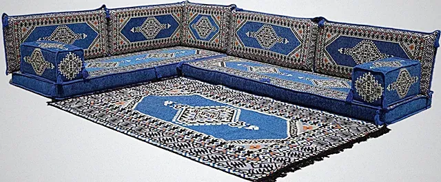 Royal Blue L Shaped Set, Floor Sofa Seating Set, Oriental Floor Seating, Floor C