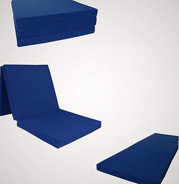 Royal Blue Portable Tri Folding Foam Beds, Shikibuton, Foam Density 1.8, 3x27x75