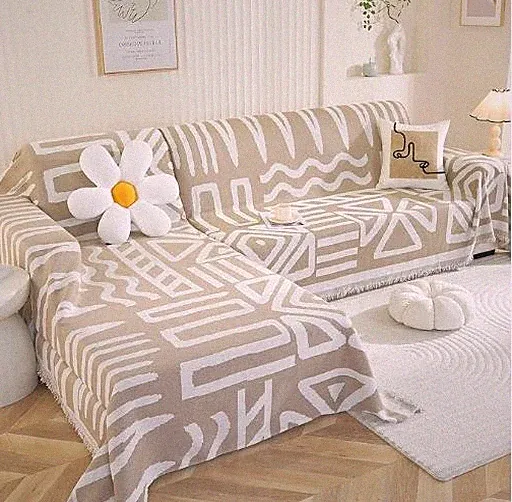 Royhom Boho Chenille Sofa Cover Tassel Loveseat L-Shaped Khaki 71x102