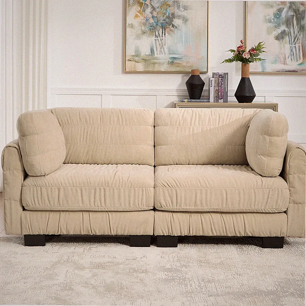 Ruched Chenille Modular L-Shape Sectional Sofa Camel