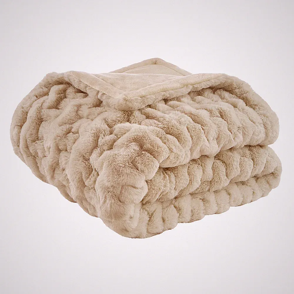 Ruched Luxury Throw Premium Soft Cozy Brushed Long Faux Fur for Bed, Couch or...