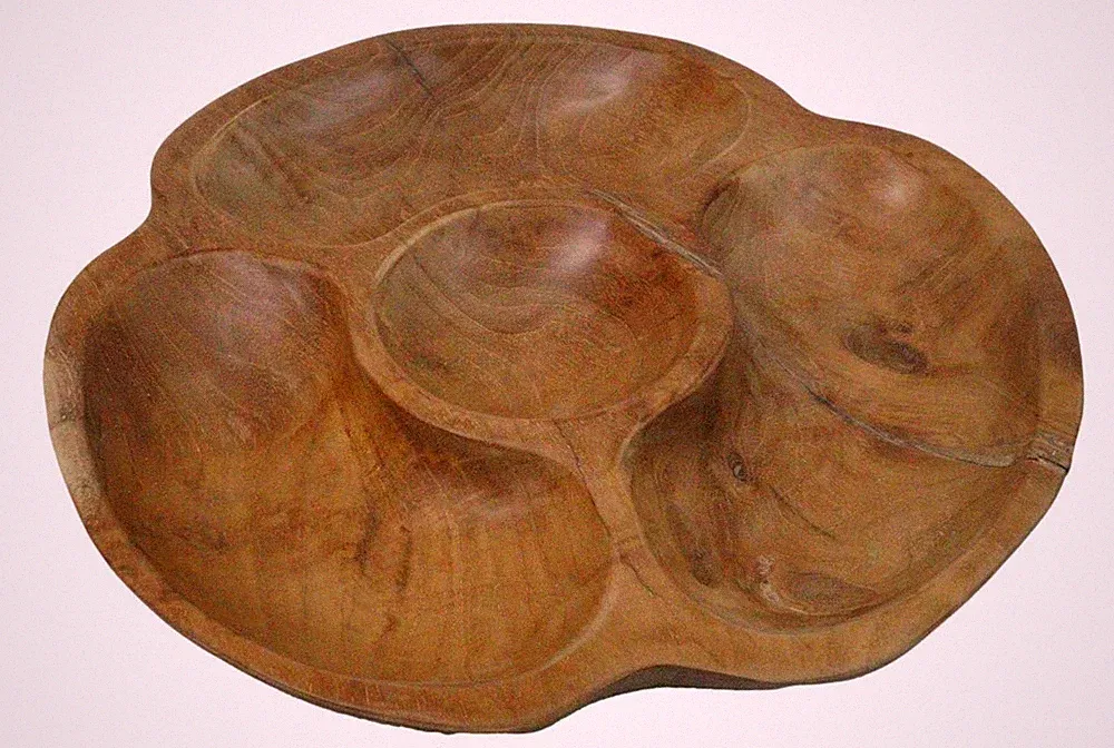 Rustic Live Edge Teak Wood Sectional Serving Dish Divided Snack Tray 4 Parts