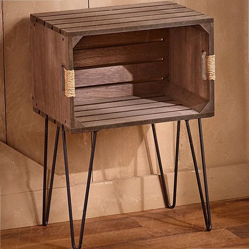 Rustic Wood Crate End Table Bed Sofa Side Accent Table Farmhouse Home Decor 22"H