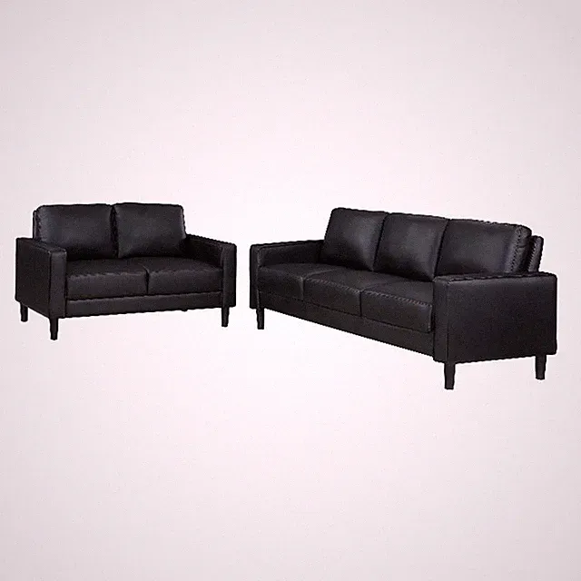 Ruth 2-piece Upholstered Track Arm Sofa Set Black