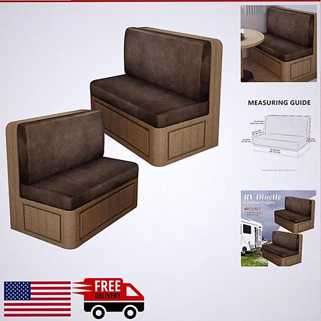RV Dinette Cushion Covers for Travel Trailer Couch Brown Stretch Slipcovers