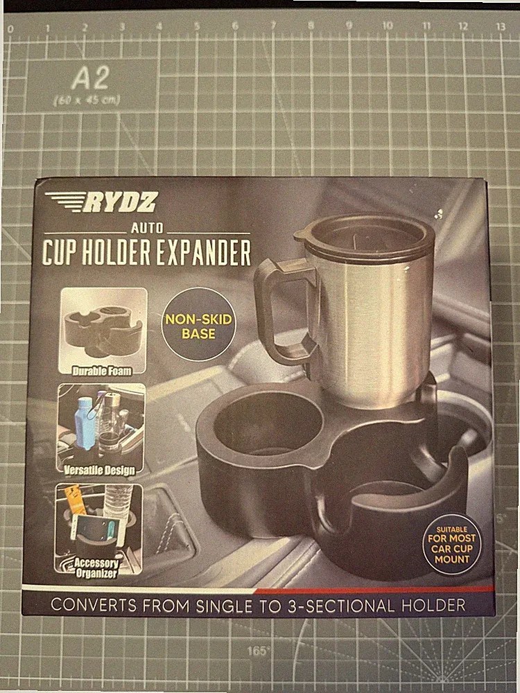 Rydz Auto Foam Cup Holder Expander Black Converts Single to 3-Section Holder New
