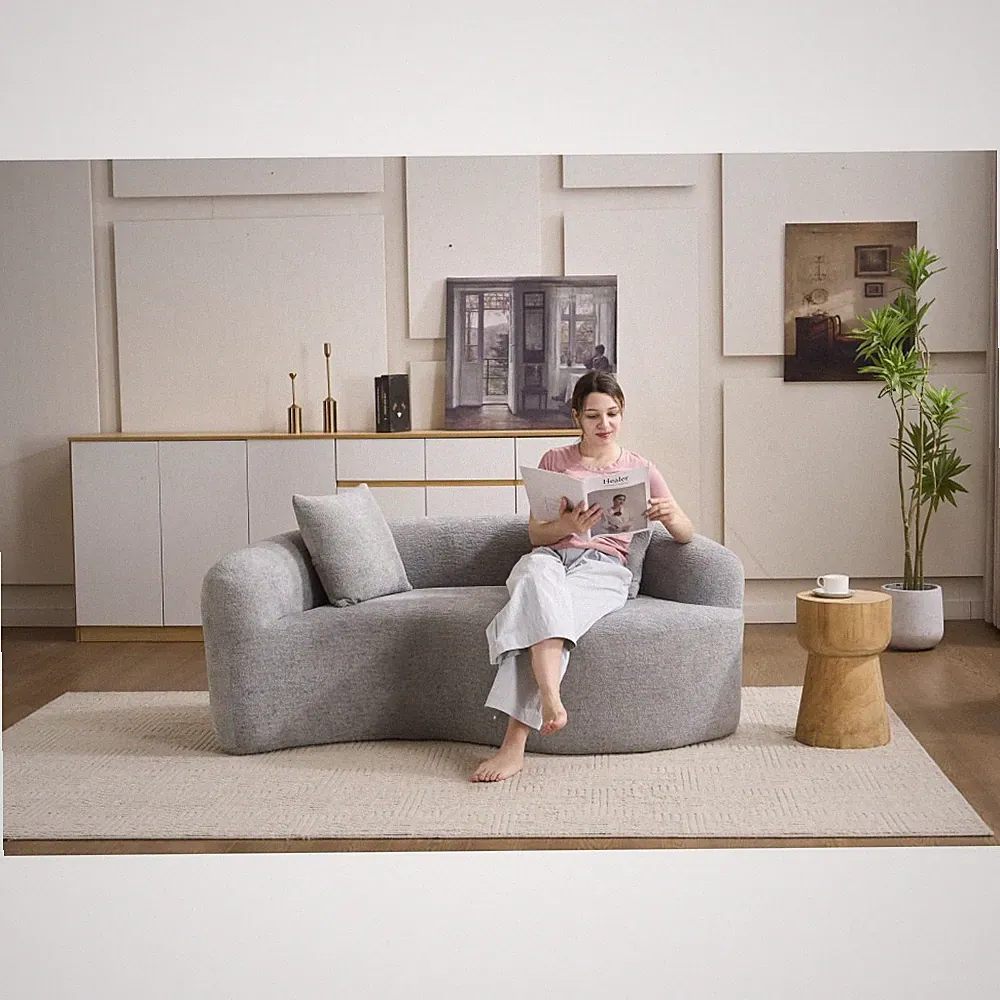 S Curved Loveseat Sofa for Small Apartments, Light Gray Pillow Back