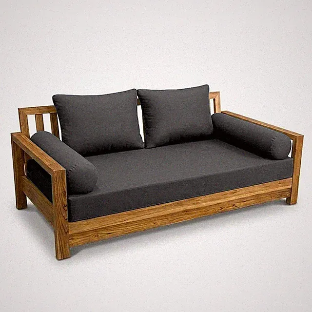S1 Outdoor Teak Wood Hanging Swing Bed or Floor Standing Daybed With Cushion Set