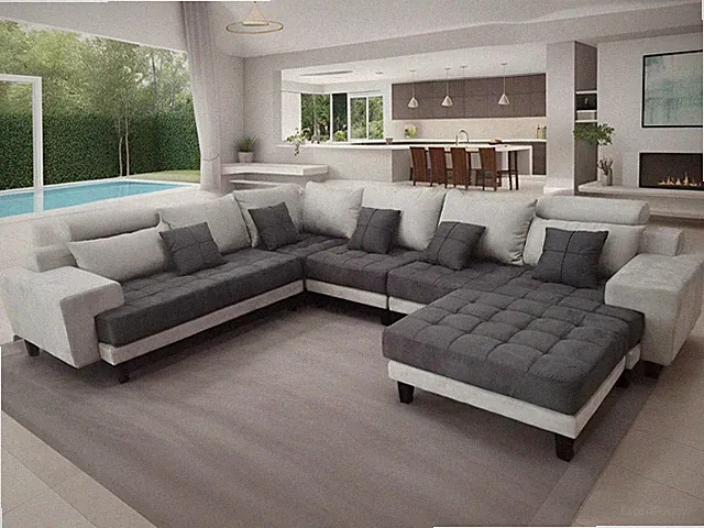 S150B 5-Piece Modern Two-Tone Gray Microfiber Fabric Sectional Sofa Set