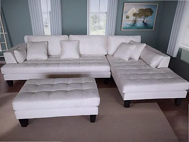 S168RW 3-Piece Cream/White Modern Microfiber Sectional Sofa Set (Custom options)
