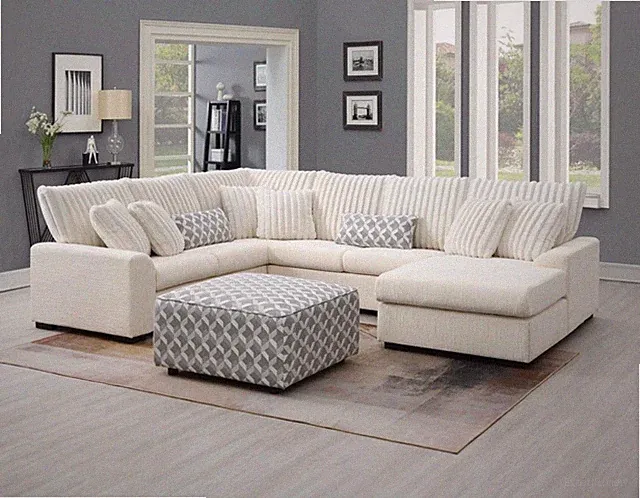S1801 Brady 4-Piece Beige Fabric Sectional Sofa Chaise + Ottoman Option