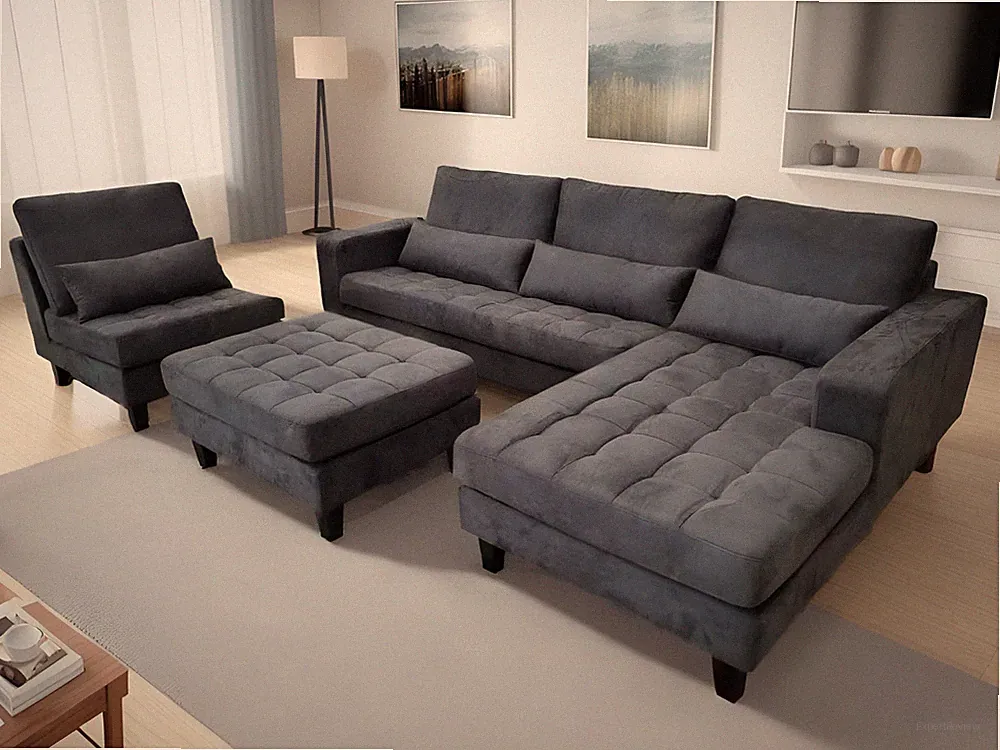 S6839RDG 4 pcs. Modern Dark Grey Microfiber Sectional Sofa Set (Custom Options)