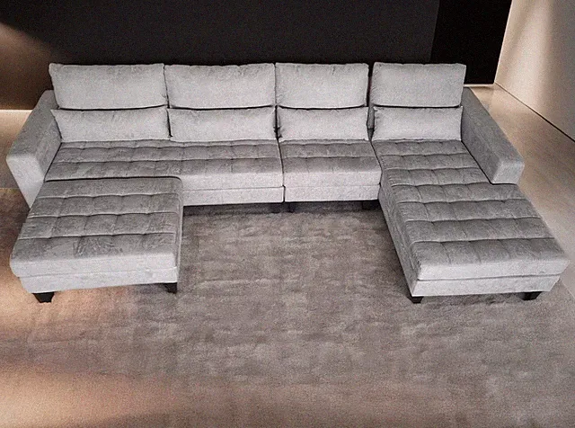 S6839RG 4 pcs. Modern L Shaped Grey Microfiber Fabric Sectional Couch Sofa Set