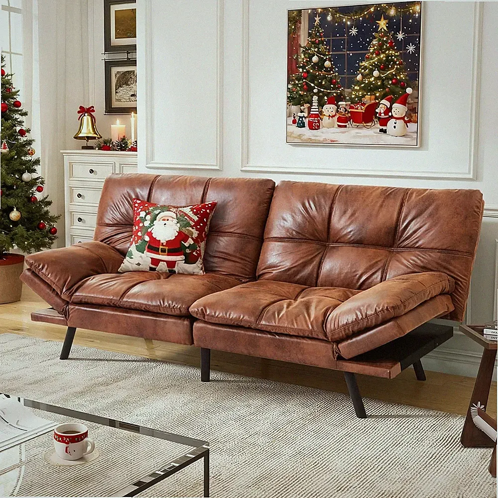Saddle Brown Memory Foam Futon Sofa Bed for Small Spaces