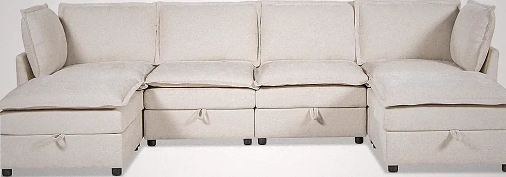 Sadie 124" U-Shaped Sectional Sofa with Storage in Sandstone Beige Chenille