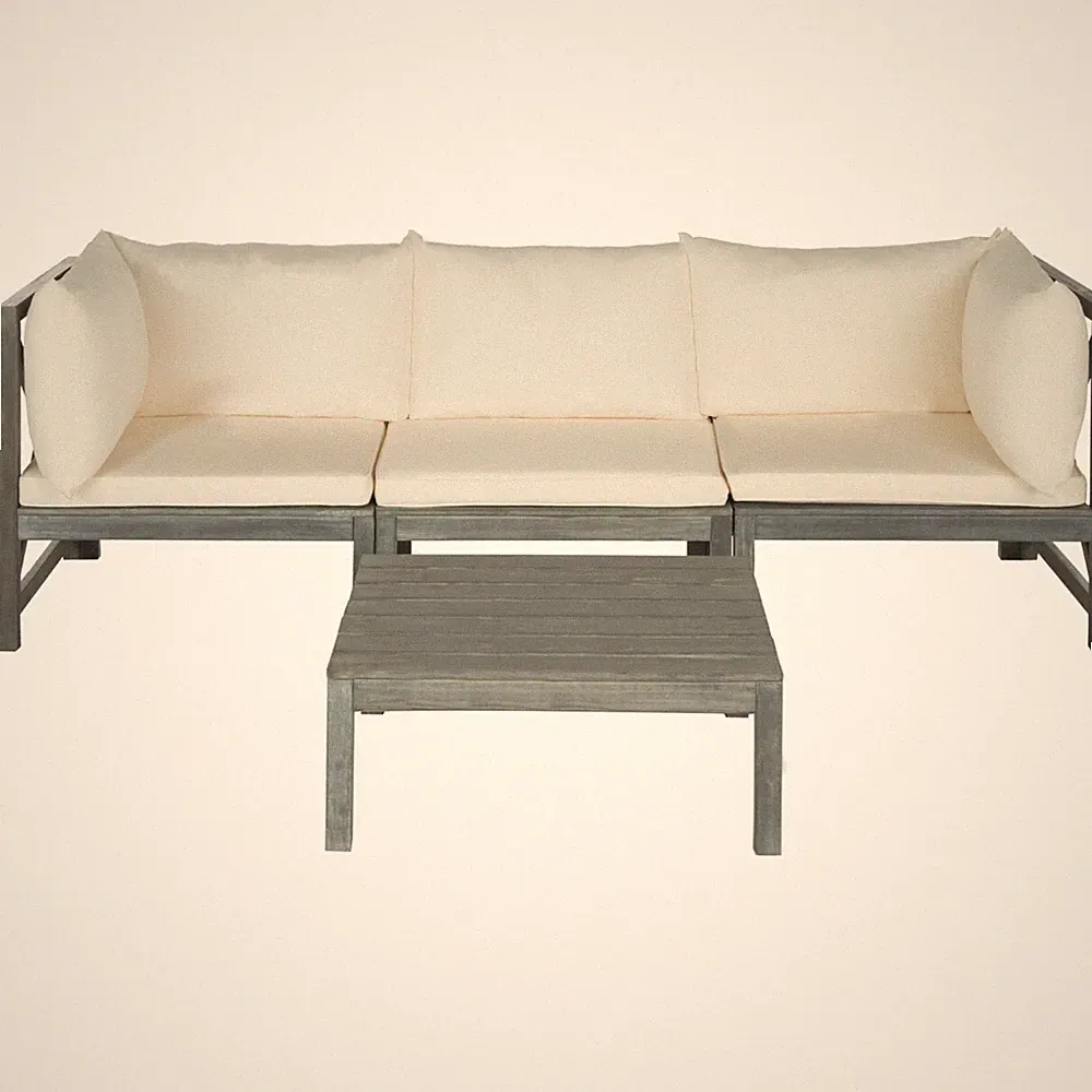 SAFAVIEH Outdoor Collection Lynwood Modular Outdoor Sectional | Ash Grey/Beige