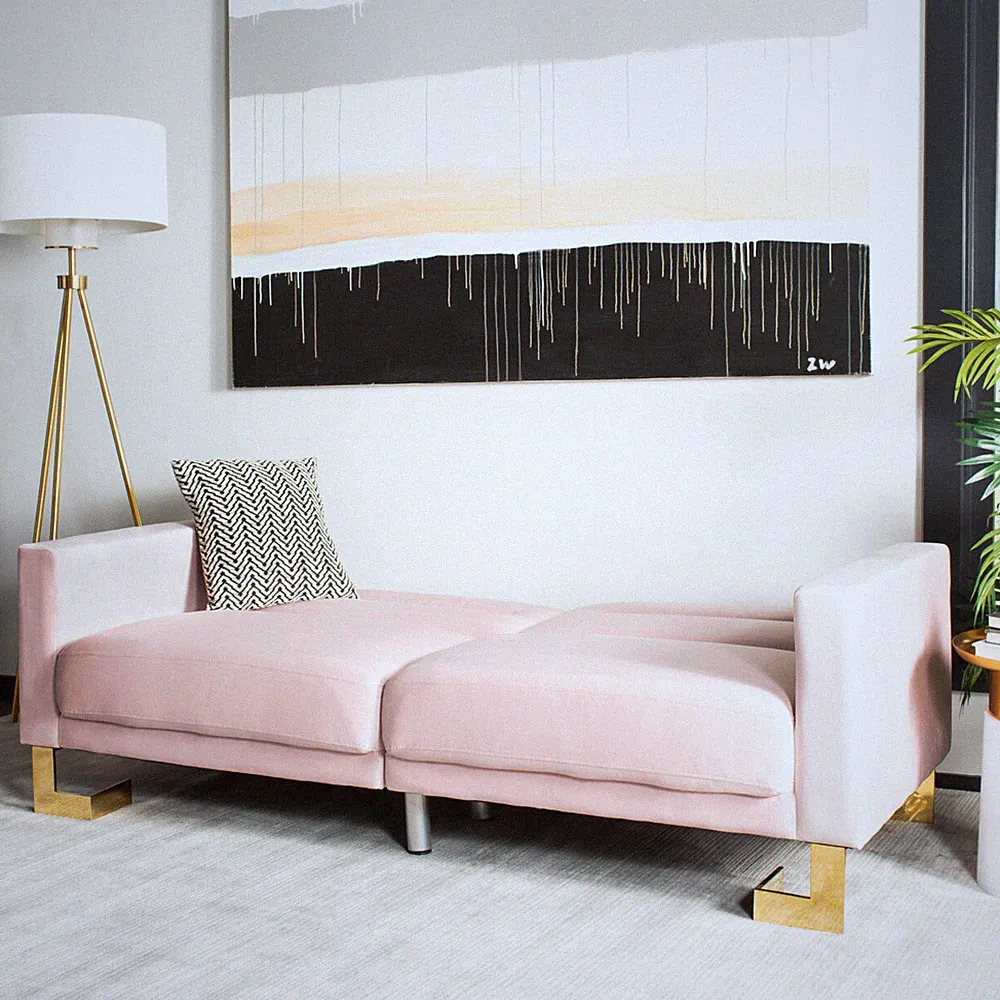 SAFAVIEH Tribeca Foldable Sofa Bed | Blush / Brass