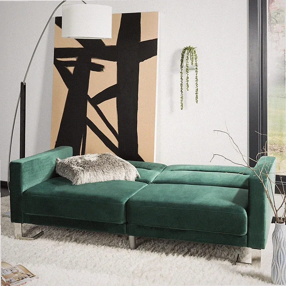 SAFAVIEH Tribeca Foldable Sofa Bed | Emerald / Steel