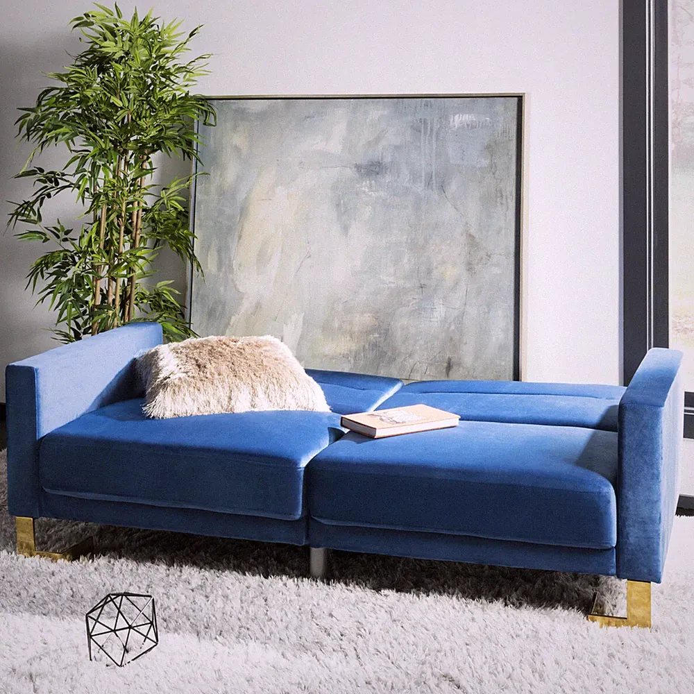 SAFAVIEH Tribeca Foldable Sofa Bed | Navy / Brass