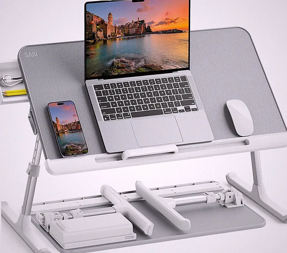 SAIJI Adjustable Laptop Bed Tray | Foldable Desk with Drawer for Sofa & Floor