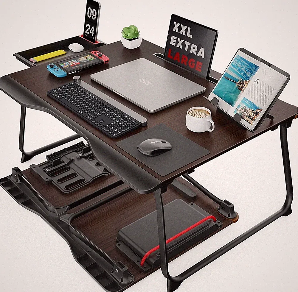 SAIJI Laptop Desk for Bed, XX-Large Foldable Bed 25.6" x 19.29", Black Cherry