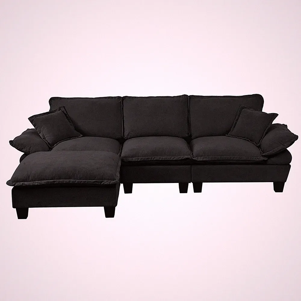 Sailboat Inspired Modular Sectional Sofa Black Chenille Curved Cloud Couch with