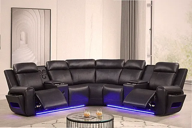 SALE 101" LED Power Recliner Modern Sectional Black BT Speaker & Wireless Charge