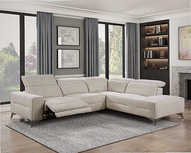 SAND CHENILLE POWER RECLINING SOFA SECTIONAL POWER HEADREST LIVINGROOM FURNITURE