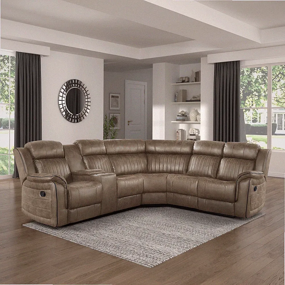 SANDY BROWN FAUX SUEDE 3 THREE RECLINER SOFA SECTIONAL LIVING ROOM FURNITURE SET
