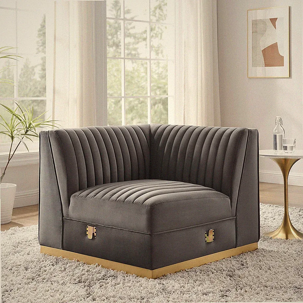 Sanguine Channel Tufted Velvet Modular Sectional Sofa Left Corner Chair in Gray