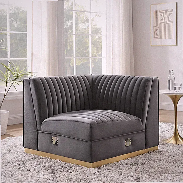 Sanguine Channel Tufted Velvet Modular Sectional Sofa Right Corner Chair in Gray