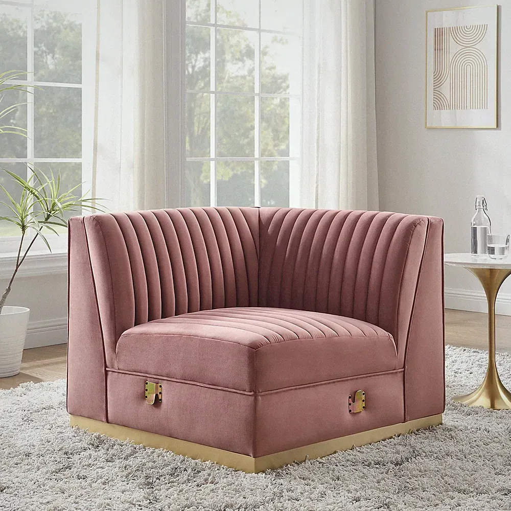 Sanguine Modular Sectional Sofa Right Corner Chair in Dusty Rose
