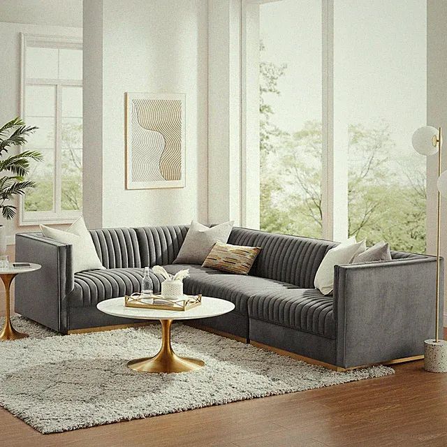 Sanguine4-Piece Channel Tufted Velvet Left-Facing Modular Sectional Sofa in Gray
