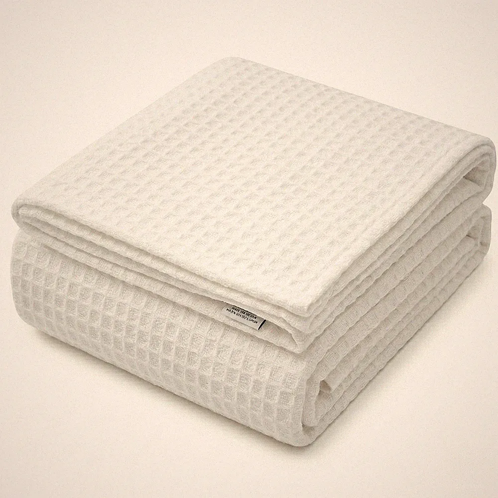 Santa Grace Honeycomb Waffle White Blankets Bed/Sofa/Couch Throws 100% Cotton