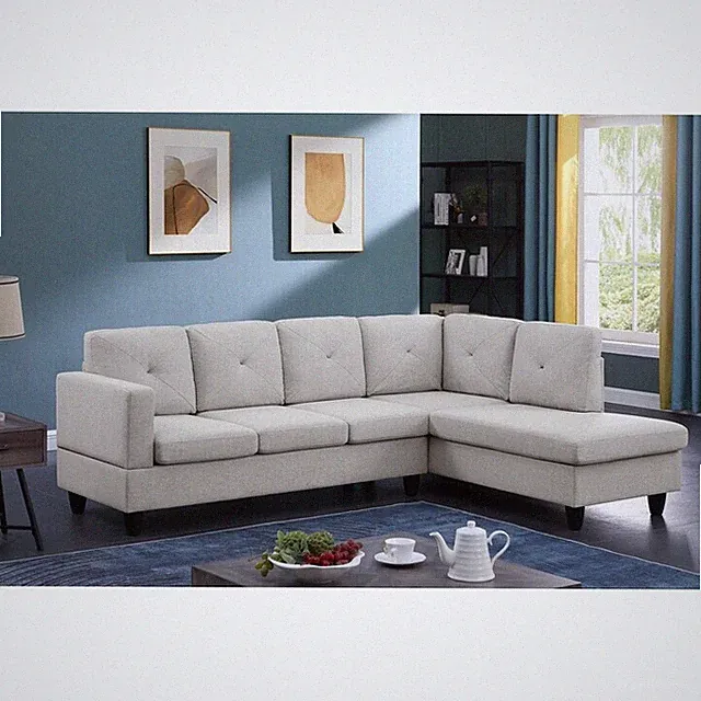 Santiago 96" Linen Sectional Sofa w/ Chaise - Gray