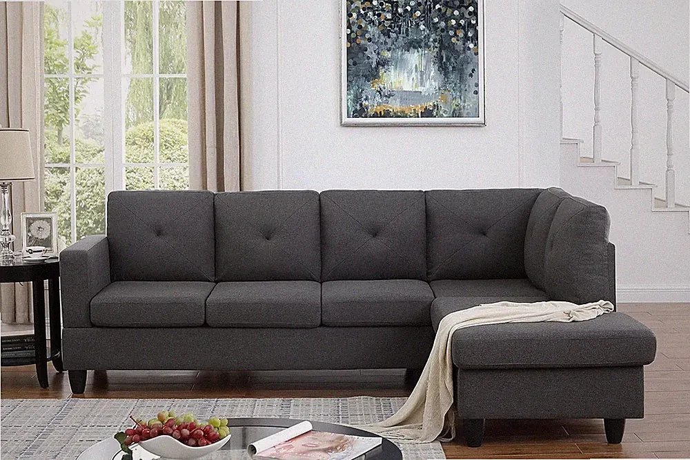 Santiago Dark Gray Linen Sectional Sofa with Right Facing Chaise