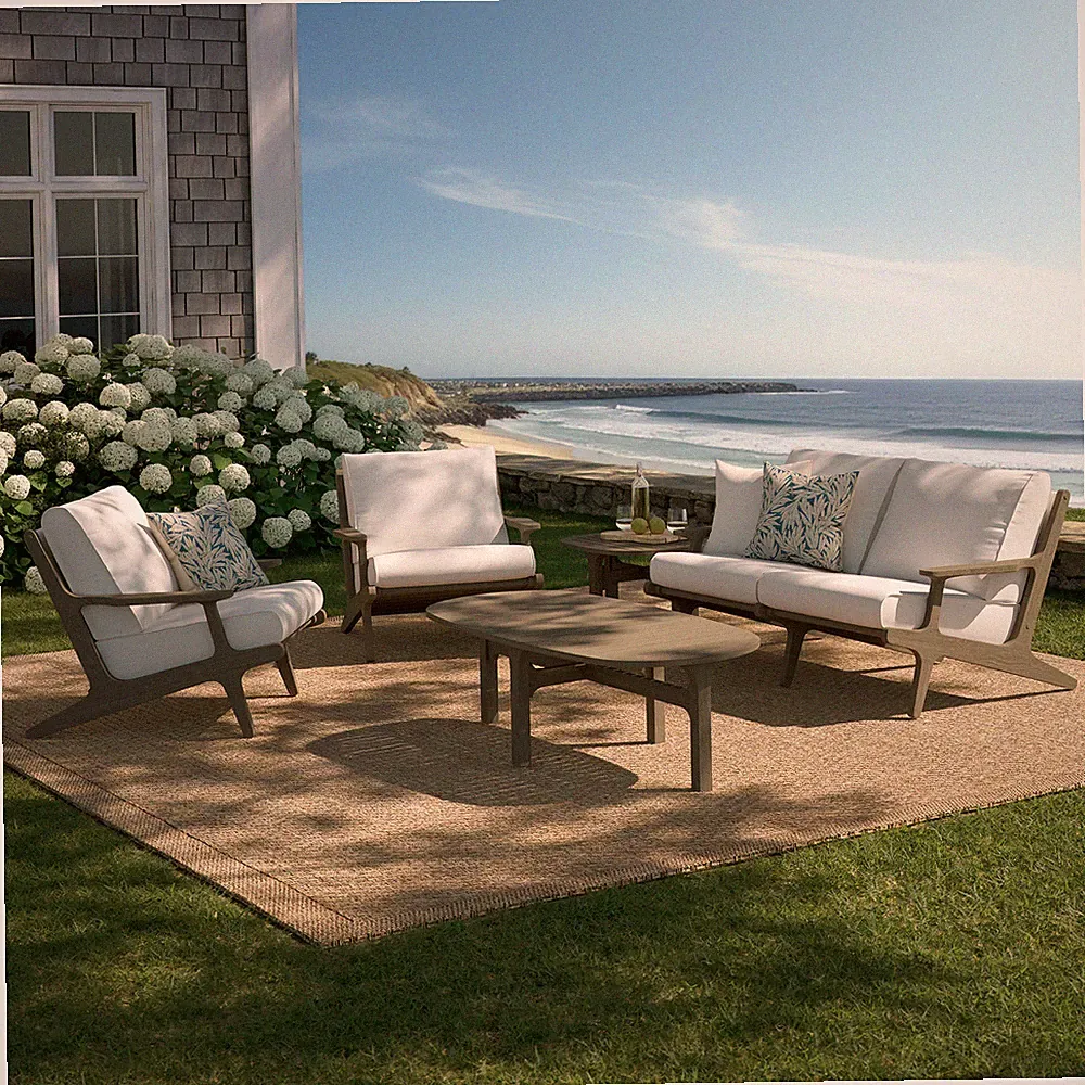 Saratoga 5-Piece Outdoor Patio Teak Wood Furniture Set in Weathered Gray White