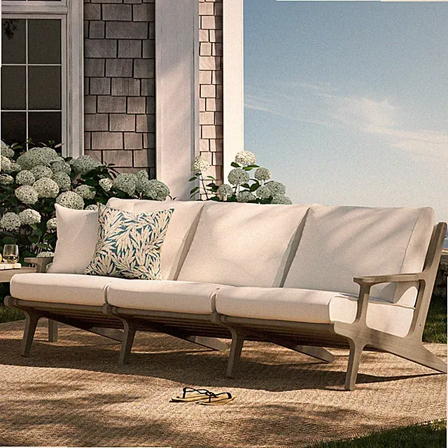 Saratoga Outdoor Patio Teak Sofa in Weathered Gray White