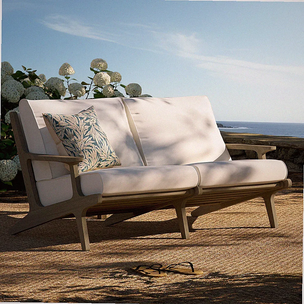 Saratoga Outdoor Patio Teak Wood Loveseat in Weathered Gray White