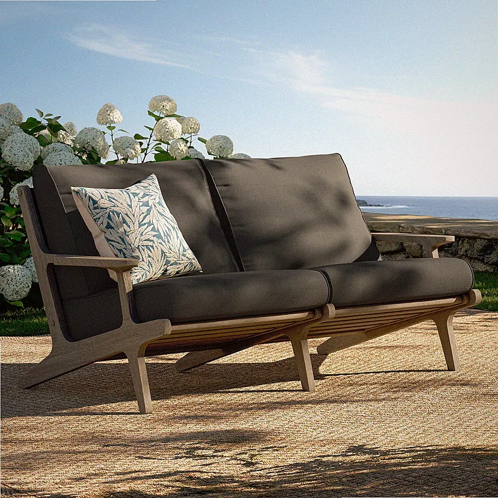 Saratoga Outdoor Teak Wood Loveseat in Flint Gray
