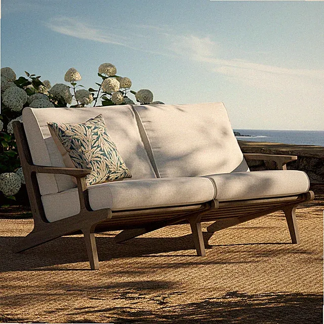 Saratoga Outdoor Teak Wood Loveseat in Pebble