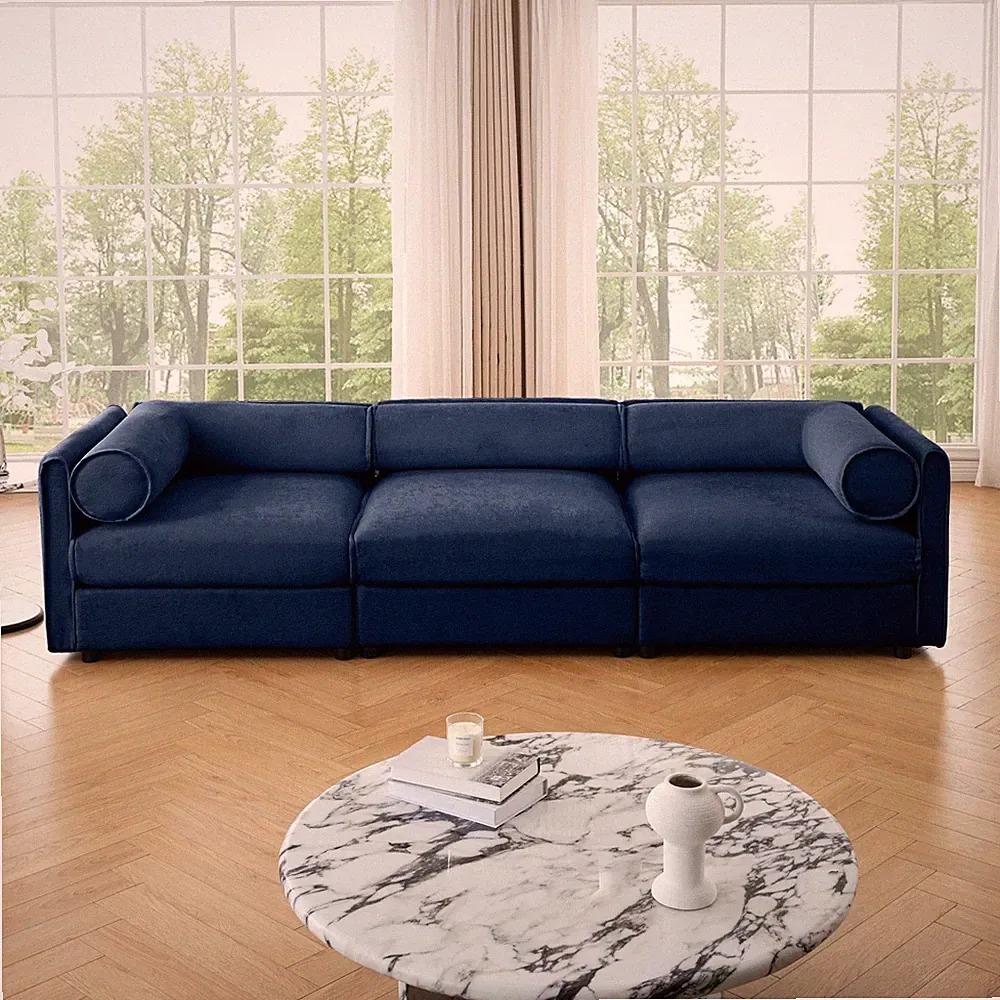 Scandinavian 3-Seater Sofa: Hidden Storage, Cylindrical Design Backrest & Armres