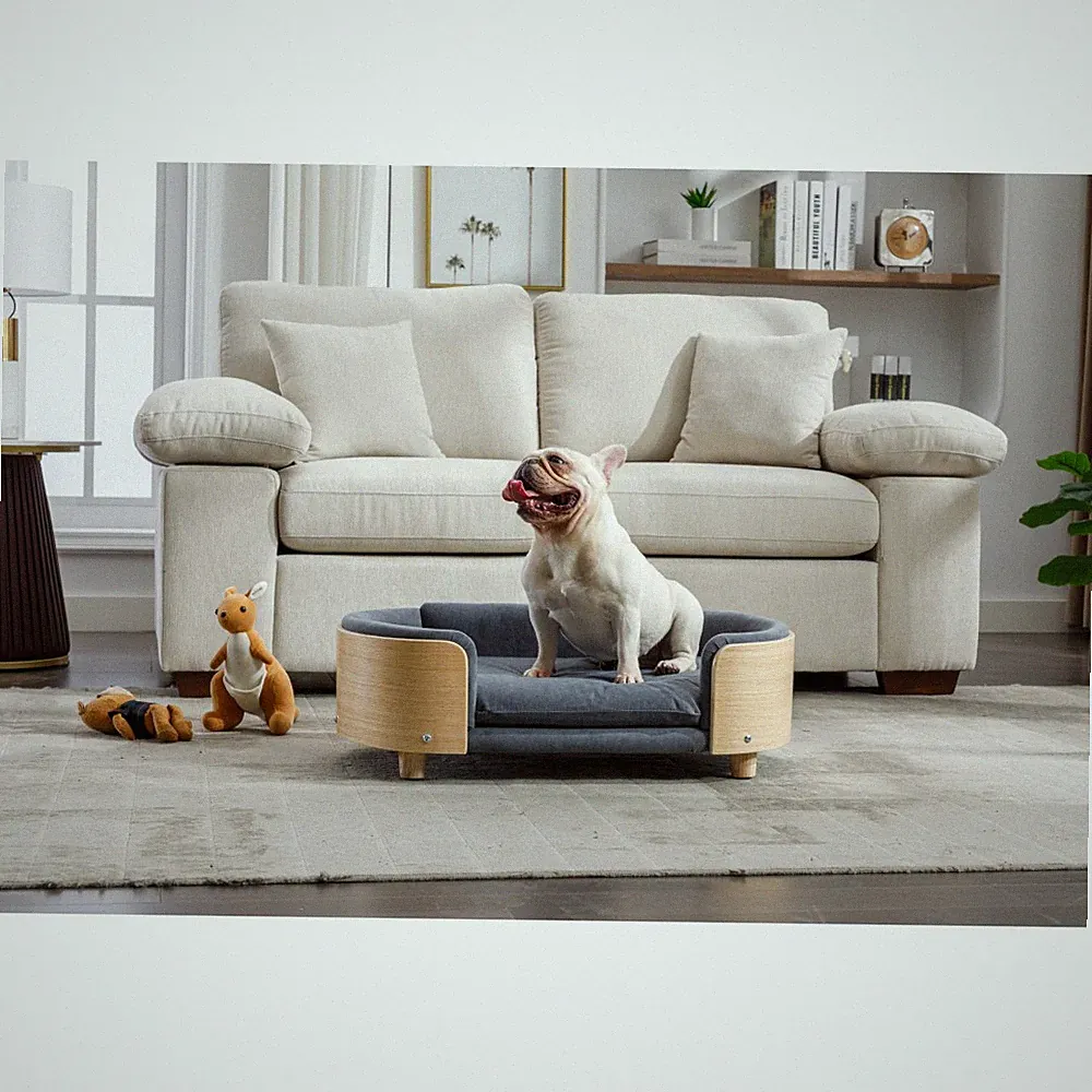 Scandinavian Elevated Dog Bed Pet Sofa With Solid Wood legs and Bent Wood Back