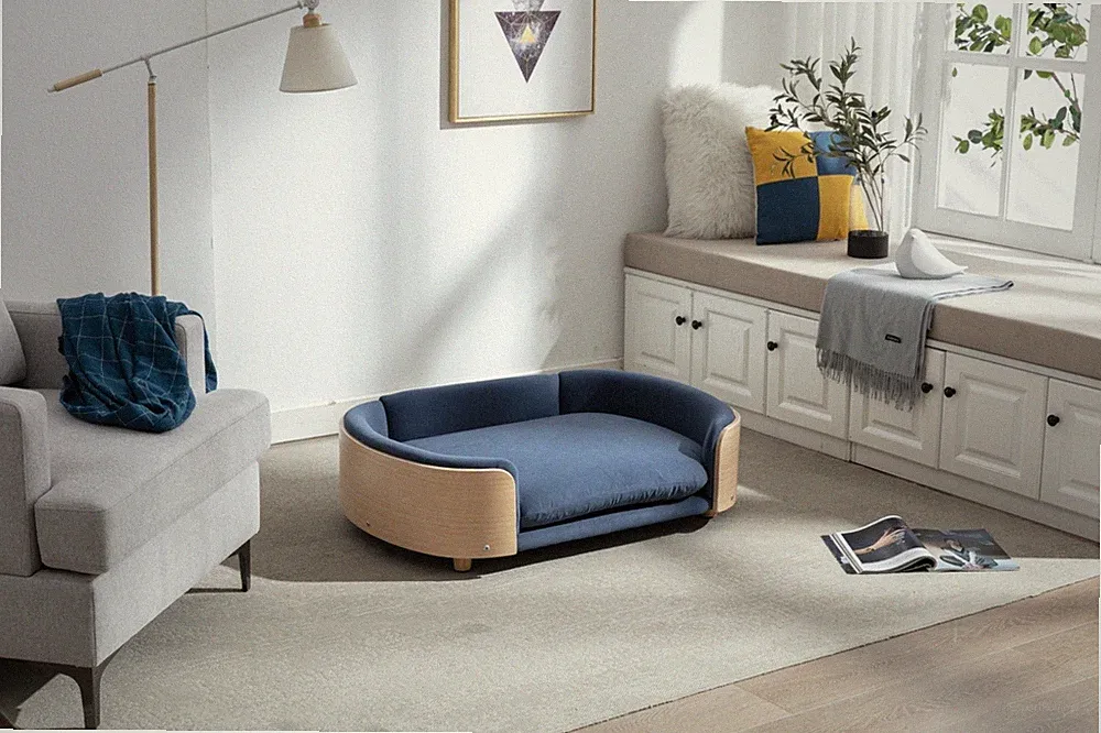 Scandinavian Elevated Dog Bed Sofa with Wood Legs & Velvet Cushion,Fits All Dogs