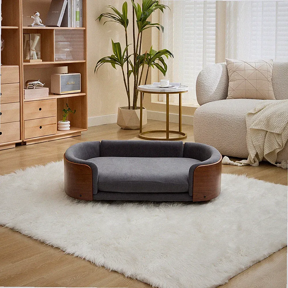 Scandinavian style Elevated Dog Bed Pet Sofa Solid Wood legs and Walnut Bent