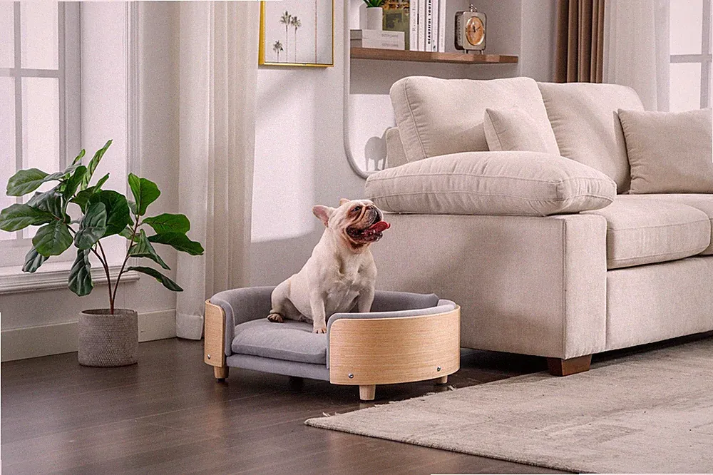 Scandinavian style Elevated Dog Bed Pet Sofa With Solid Wood legs and Bent W