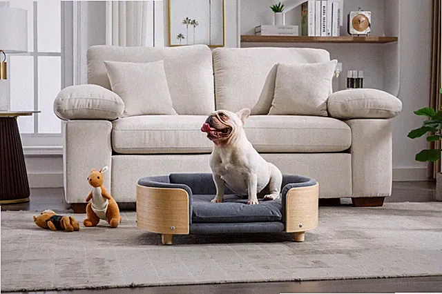 Scandinavian style Elevated Dog Bed Pet Sofa With Solid Wood legs and Bent Wo