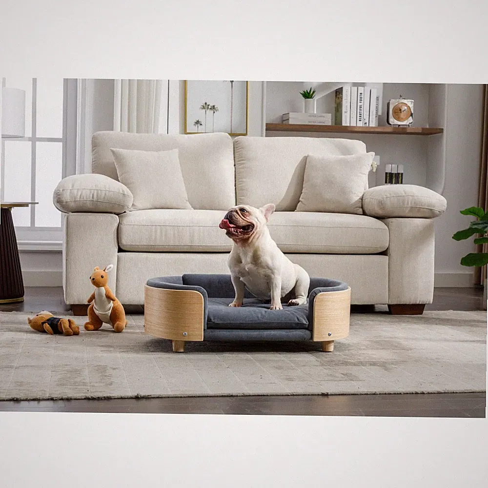 Scandinavian style Elevated Dog Bed Pet Sofa With Solid Wood legs and Bent Wood