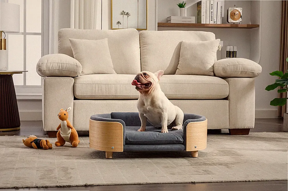 Scandinavian style Elevated Dog Bed Pet Sofa With Solid Wood legs and Bent Wood