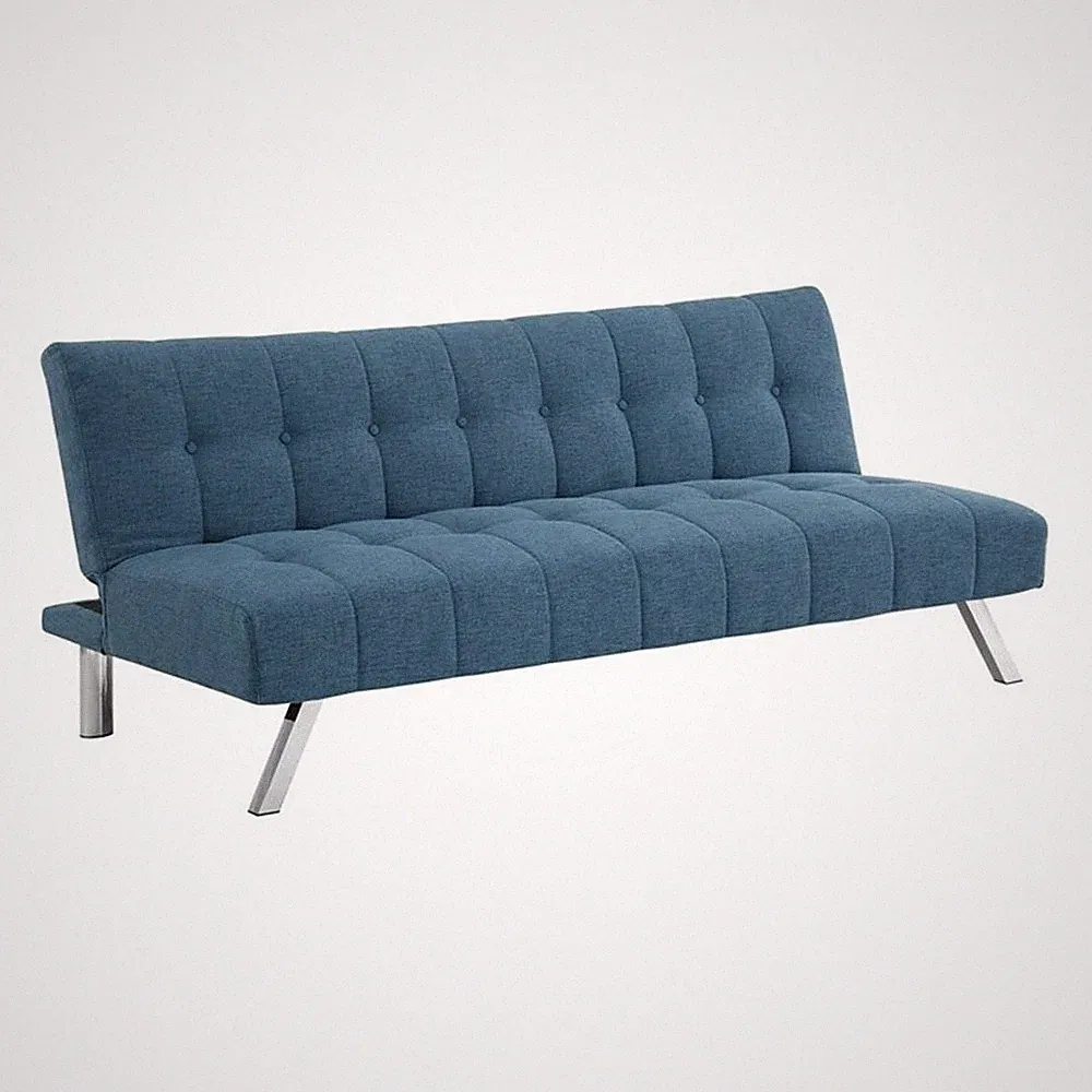 Scranton & Co Convertible Futon Sofa in Blue Fabric with Stainless Steel Frame